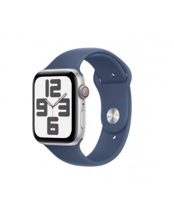 apple Watch SE GPS + Cellular, koperta 44 mm z aluminium w kolorze srebrnym z paskiem sportowym w kolorze denim - rozmiar M/L