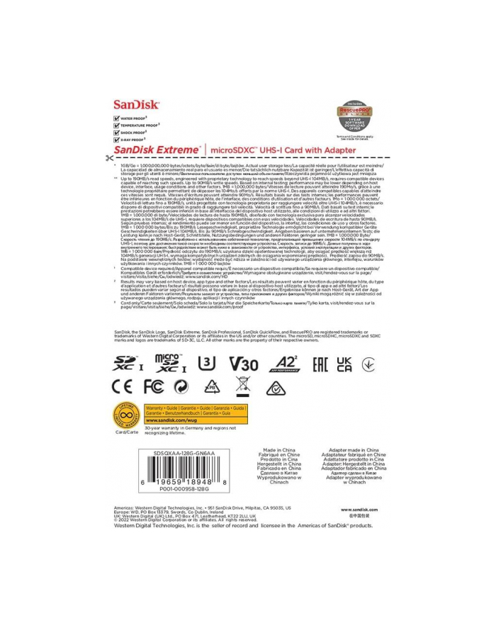 SANDISK EXTREME microSDXC 128 GB 190/90 MB/s A2 główny