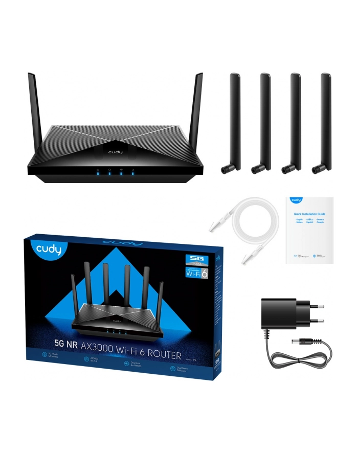 Cudy P5 router bezprzewodowy Gigabit Ethernet Dual-band (24 GHz/5 GHz) 5G Czarny główny