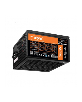 AKYGA Zasilacz ATX 500W AK-C2-500 Semi-Modular P4+4 2x PCI-E 6+2 pin 4x SATA 2x Molex FAN 12cm