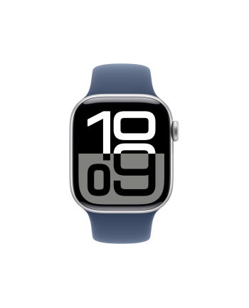 apple Watch Series 10 GPS, koperta 42 mm z aluminium w kolorze srebrnym z paskiem sportowym w kolorze denim - rozmiar S/M