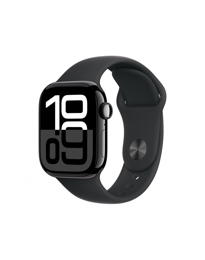 apple Watch Series 10 GPS, koperta 42 mm z aluminium w kolorze onyksu z paskiem sportowym w kolorze czarnym - rozmiar S/M główny