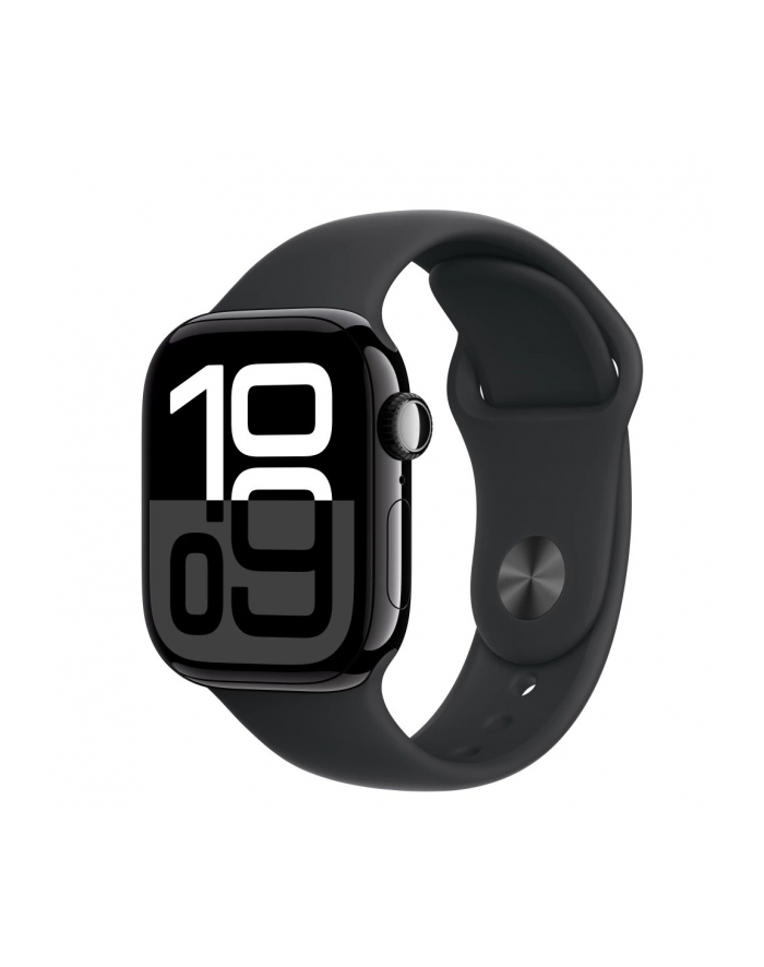 apple Watch Series 10 GPS, koperta 42 mm z aluminium w kolorze onyksu z paskiem sportowym w kolorze czarnym - rozmiar M/L główny