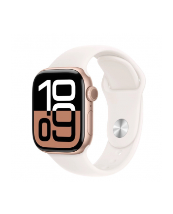 apple Watch Series 10 GPS, koperta 42 mm z aluminium w kolorze różowego złota z paskiem sportowym w kolorze łagodnego różu - rozmiar S/M