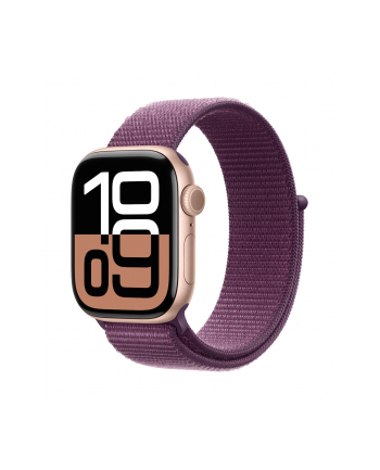 apple Watch Series 10 GPS, koperta 42 mm z aluminium w kolorze różowego złota z opaską sportową w kolorze dojrzałej śliwki