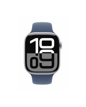 apple Watch Series 10 GPS, koperta 46 mm z aluminium w kolorze srebrnym z paskiem sportowym w kolorze denim - rozmiar M/L