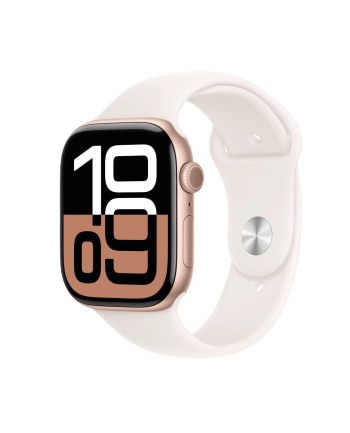 apple Watch Series 10 GPS, koperta 42 mm z aluminium w kolorze różowego złota z paskiem sportowym w kolorze łagodnego różu - rozmiar S/M