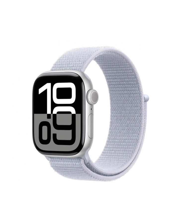 apple Watch Series 10 GPS + Cellular, koperta 42 mm z aluminium w kolorze srebrnym z opaską sportową w kolorze błękitnego obłoku główny
