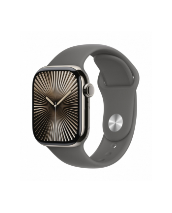 apple Watch Series 10 GPS + Cellular, koperta 42 mm z tytanu w kolorze naturalnym z paskiem sportowym w kolorze górskiej szarości - rozmiar M/L