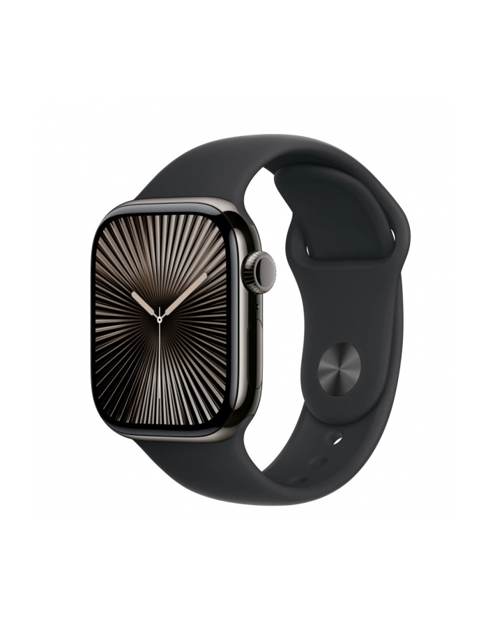 apple Watch Series 10 GPS + Cellular, koperta 42 mm z tytanu w kolorze łupkowym z paskiem sportowym w kolorze czarnym - rozmiar S/M główny