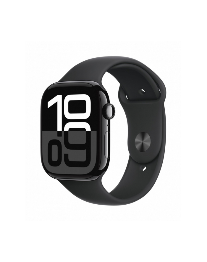 apple Watch Series 10 GPS + Cellular, koperta 46 mm z aluminium w kolorze onyksu z paskiem sportowym w kolorze czarnym - rozmiar S/M główny