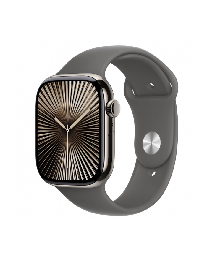 apple Watch Series 10 GPS + Cellular, koperta 46 mm z tytanu w kolorze naturalnym z paskiem sportowy w kolorze górskiej szarości - rozmiar M/L główny