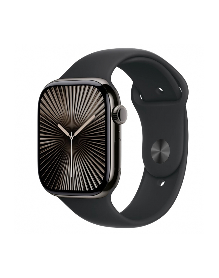 apple Watch Series 10 GPS + Cellular, koperta 46 mm z tytanu w kolorze łupkowym z paskiem sportowym w kolorze czarnym - rozmiar M/L główny