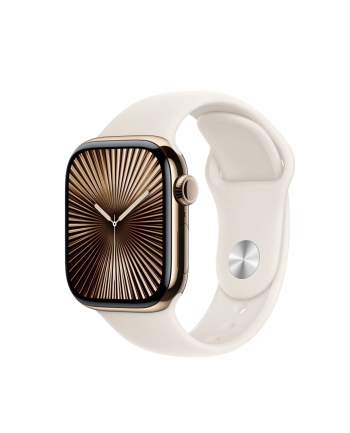 apple Watch Series 10 GPS + Cellular, koperta 42 mm z tytanu w kolorze złotym z paskiem sportowym w kolorze księżycowej poświaty - rozmiar S/M
