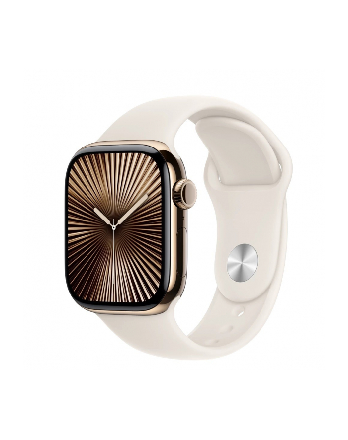 apple Watch Series 10 GPS + Cellular, koperta 42 mm z tytanu w kolorze złotym z paskiem sportowym w kolorze księżycowej poświaty - rozmiar S/M główny