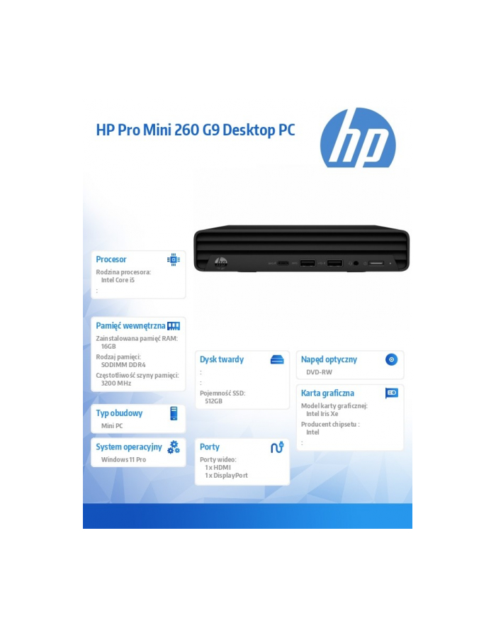 hp inc. Komputer 260 Mini G9 i5-1335U/512GB/16GB/DVDR/W11P 883X9EA główny