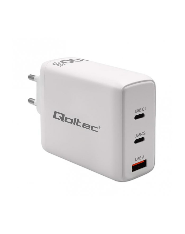 qoltec Ładowarka sieciowa 100W GaN | 5-20V | 1.5-3A | 2xUSB-C PD | 1xUSBQC 3.0 | Biała główny