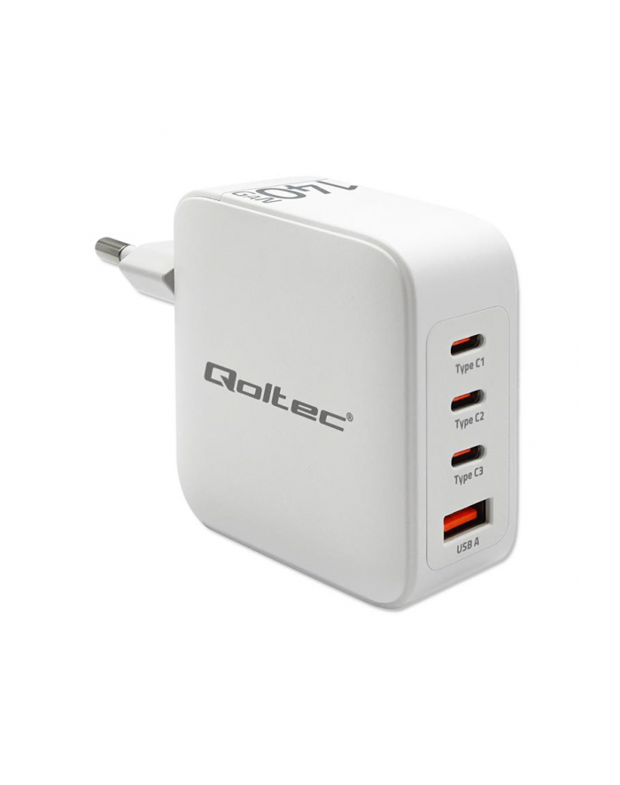 qoltec Ładowarka sieciowa 140W GaN | 5-20V | 2.5-5A | 3xUSB-C PD | 1xUSBQC 3.0 | Biała główny