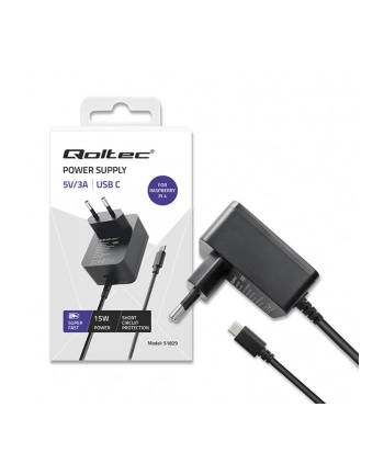 qoltec Ładowarka Super FAST PD for Raspberry PI 4 | USB-C | 15W | 5V |  3A | Czarna nr 1