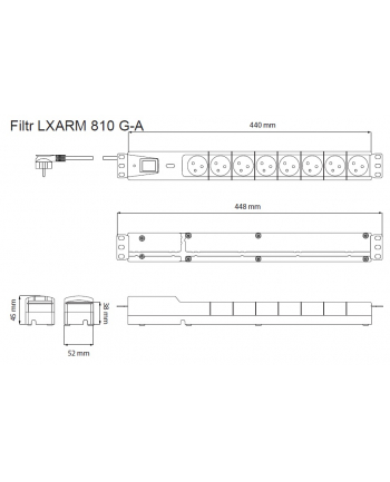 Lestar listwa zasilająca 8 gniazd, rack 19'', 5m