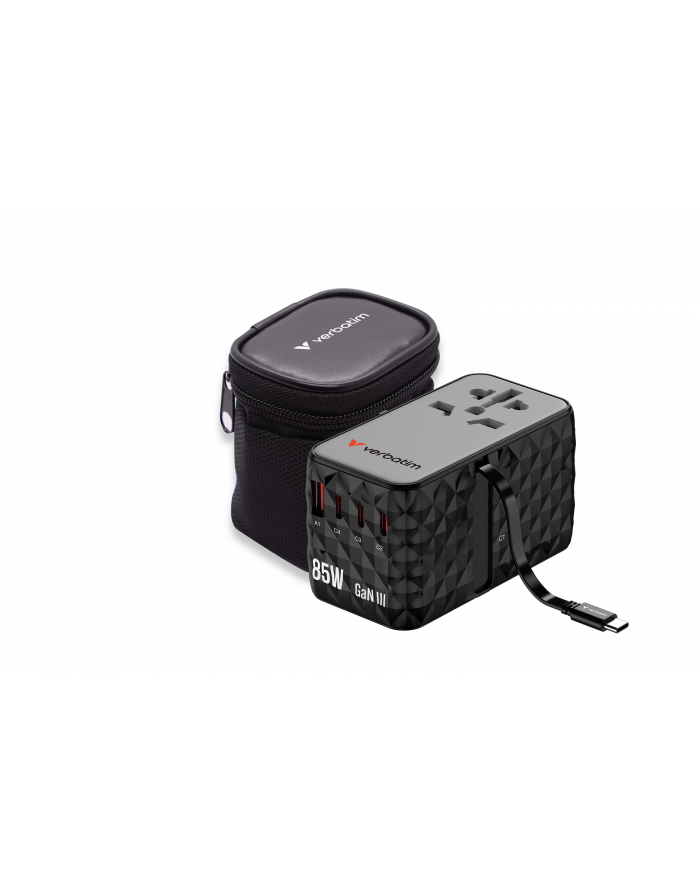Adapter podróżny Verbatim Charge 'n' Travel GaN III globalny 4xUSB-C PD 3.0 QC 4+ 70W, 1xUSB-A QC 4+ 60W główny