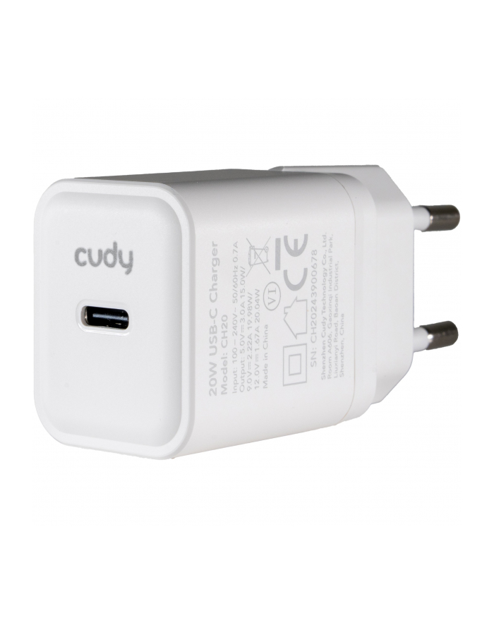 Ładowarka sieciowa Cudy GaN Charger CH20 20W USB-C PD 3.0 QC 3.0 (wersja europejska) Plug główny