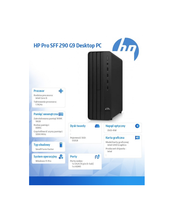 hp inc. Komputer Pro 290 SFF G9  i5-14500 512GB/16GB/DVD/W11P  A54Y5ET główny