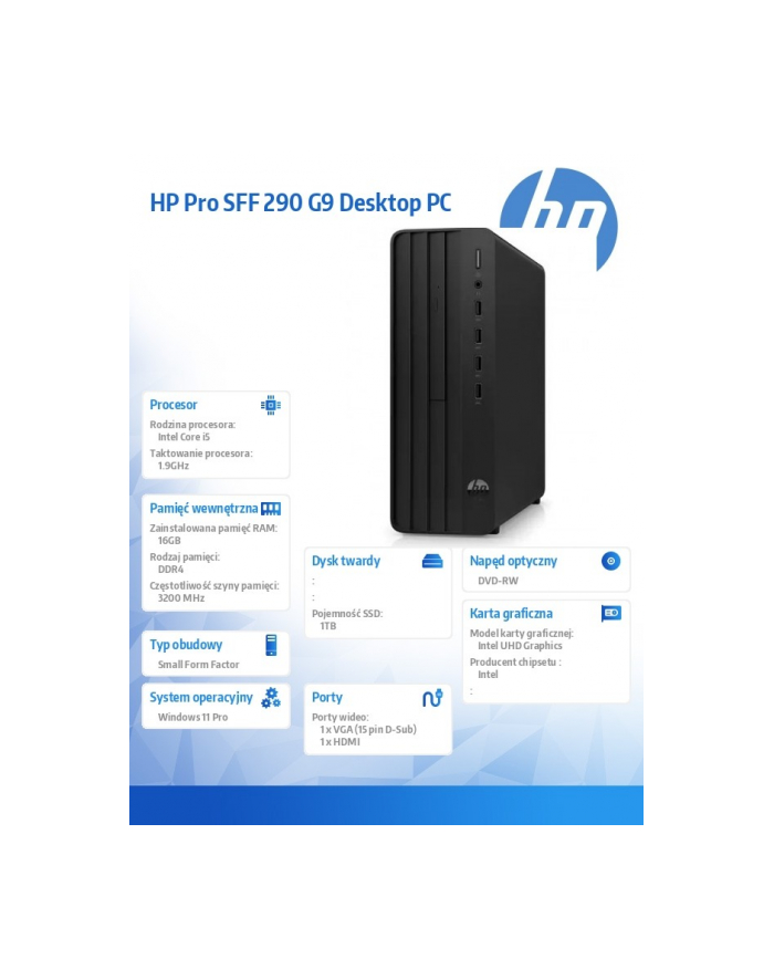 hp inc. Komputer Pro 290 SFF G9 i5-14500 1TB/16GB/DVDWR/W11P A54Y6ET główny