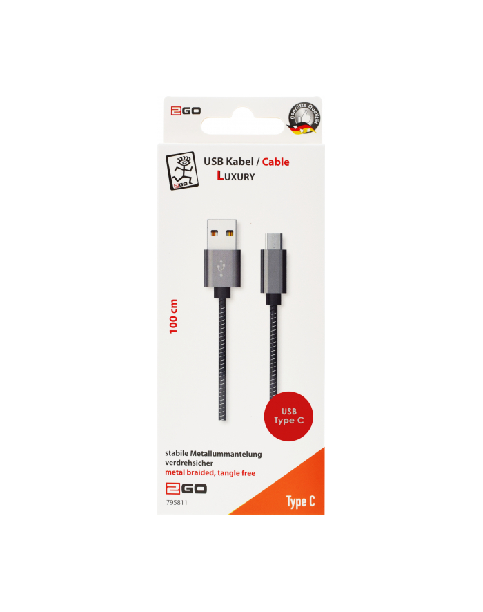 2GO  KABEL DO ŁADOWANIA USB LUXURY - SZARY - 100 CM DO USB TYPE C 3.1  () główny