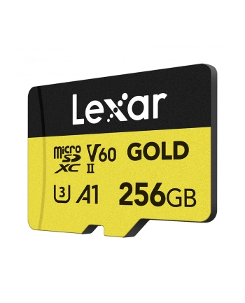 Lexar 256GB microSDXC Professional GOLD UHS-II A1 C10 U3 V60 microSDXC | 256GB | UHS-II | U3 | A1 | V60 | Class 10 | Odczyt do 280 MB/s | Zapis do 100 MB/s nr 1