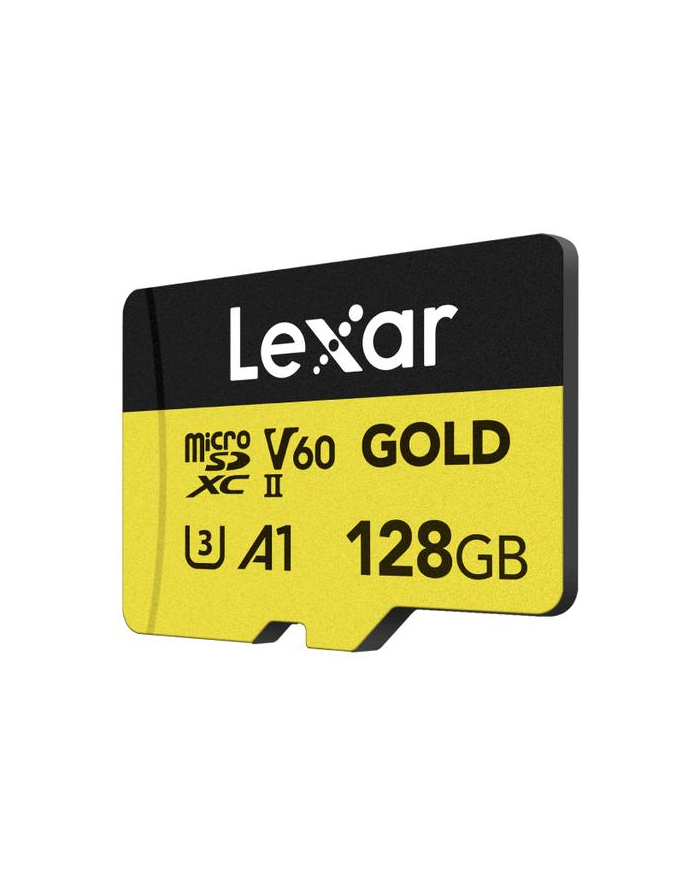 Lexar 128GB microSDXC Professional GOLD UHS-II A1 C10 U3 V60 microSDXC | 128GB | UHS-II | U3 | A1 | V60 | Class 10 | Odczyt do 280 MB/s | Zapis do 100 MB/s główny