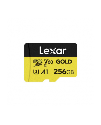 Lexar 256GB microSDXC Professional GOLD UHS-II A1 C10 U3 V60 microSDXC | 256GB | UHS-II | U3 | A1 | V60 | Class 10 | Odczyt do 280 MB/s | Zapis do 100 MB/s