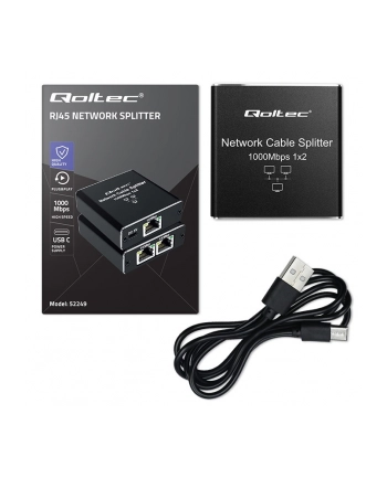 qoltec Rozdzielacz Splitter mini SWITCH 1x2 port RJ45 | 1000Mbps | USB-C| Aluminium nr 1