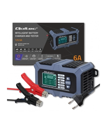 qoltec Inteligentna mikroprocesorowa ładowarka z testerem baterii i funkcją naprawy 12V | 6A | LCD | Prostownik do akumulatora AGM LiFePO4 GEL nr 1