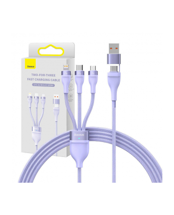 Baseus Flash Series 2 USB 3w1, USB-C + micro USB + Lightning, 100W, 1.2m (fioletowy)