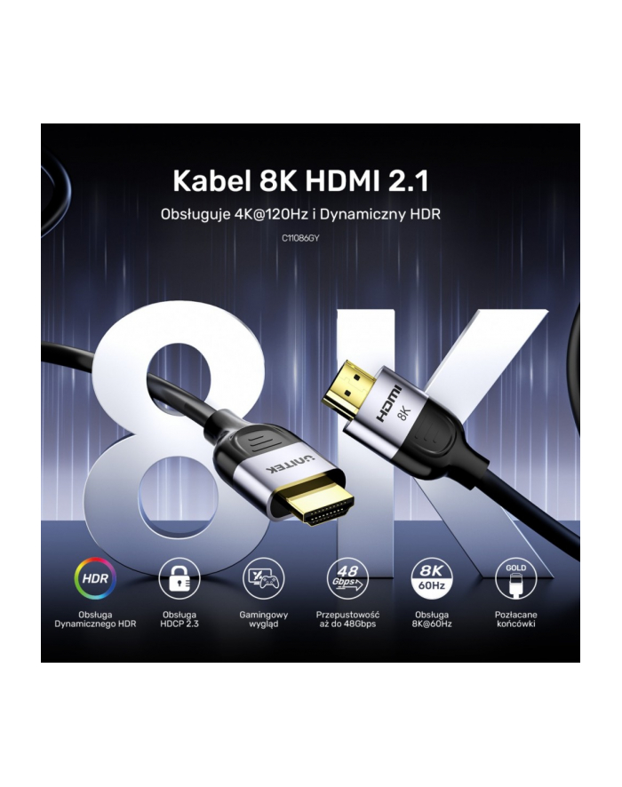 Unitek Kabel HDMI 2.1 8K 60Hz, czarny, 3m Unitek Kabel HDMI 2.1 8K 60Hz, czarny, 3m główny