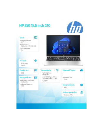 hp inc. Notebook 250 G10 i7-1355U 512GB/16GB/W11Pro/15,6 cali AD1A8ET