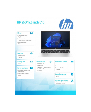 hp inc. Notebook 250 G10 i5-1334U 512GB/16GB/W11Pro/15.6 cali AL0E7AT