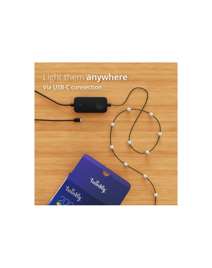 twinkly Inteligentne lampki dekoracyjne Strings USB-C (Candies) 100 LED RGB, perły, przezroczysty przewód, 6 m główny
