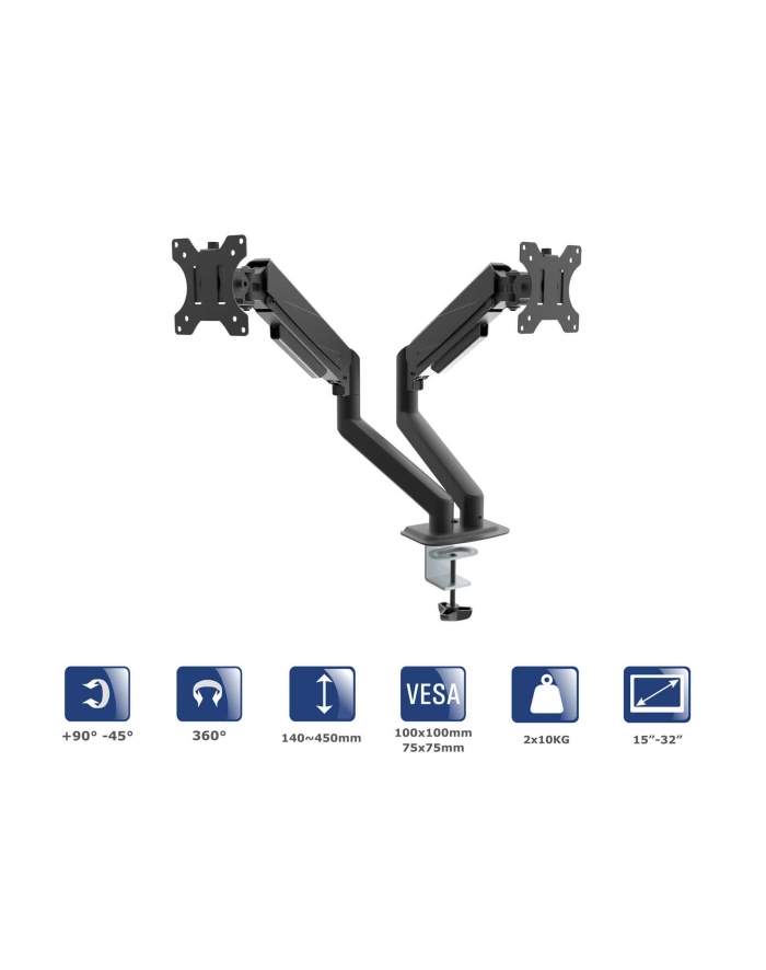 Uchwyt biurkowy na dwa monitory Akyga AK-MB-06 regulowane ramiona gazowe VESA 75x75mm / 100x100mm 15-32'' główny