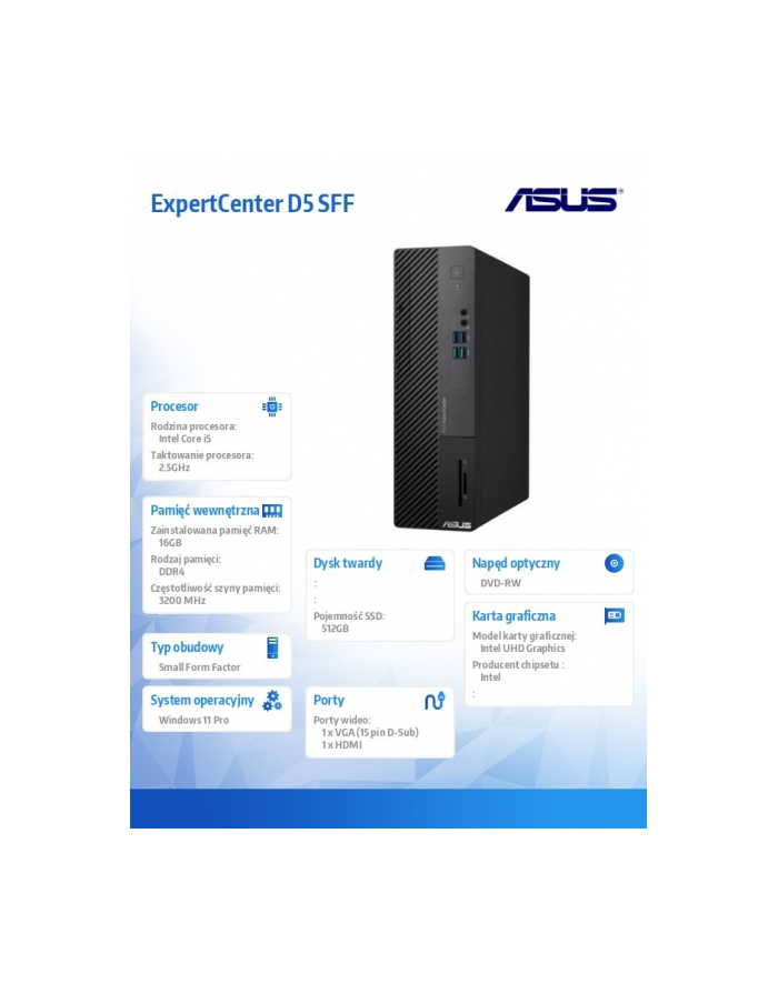 asus Komputer ExpertCenter D500SE-513500088X i5-13500/16GB/512GB główny