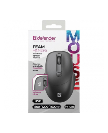 defender Mysz bezprzewodowa silent click FEAM MM-296 RF 1600 DPI Czarna