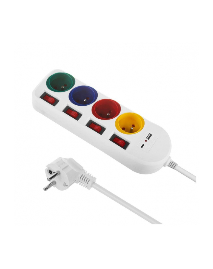 Listwa zasilająca Maclean MCE508 W przedłużacz 4 gniazda + USB A / C, z włącznikami, 250VAC/10A, 1,5m, biała główny