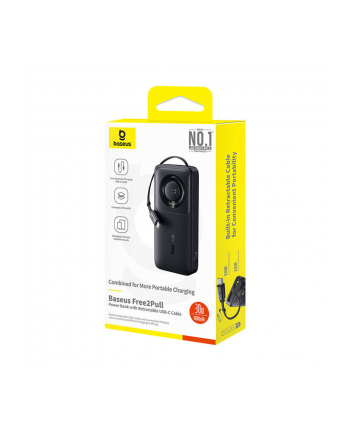 Baseus Free2Pull 10000mAh 30W z portem USB-C i rozwijanym kablem USB-C czarny