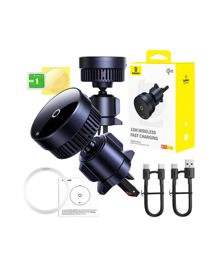 Baseus MagPro 15W Qi2.0 czarny ładowarka samochodowa indukcyjna główny