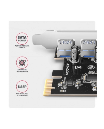 axagon PC(wersja europejska)-430RS Kontroler PCIe 4x port USB 3.2 GEN 1, UASP, chipset  Renesas, 15-pin SATA zasilacz nr 2