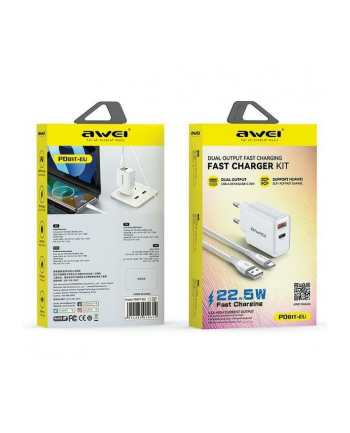 awei Ładowarka sieciowa GaN PD81T 22,5W USB+USB-C + kabel USB/USB-C