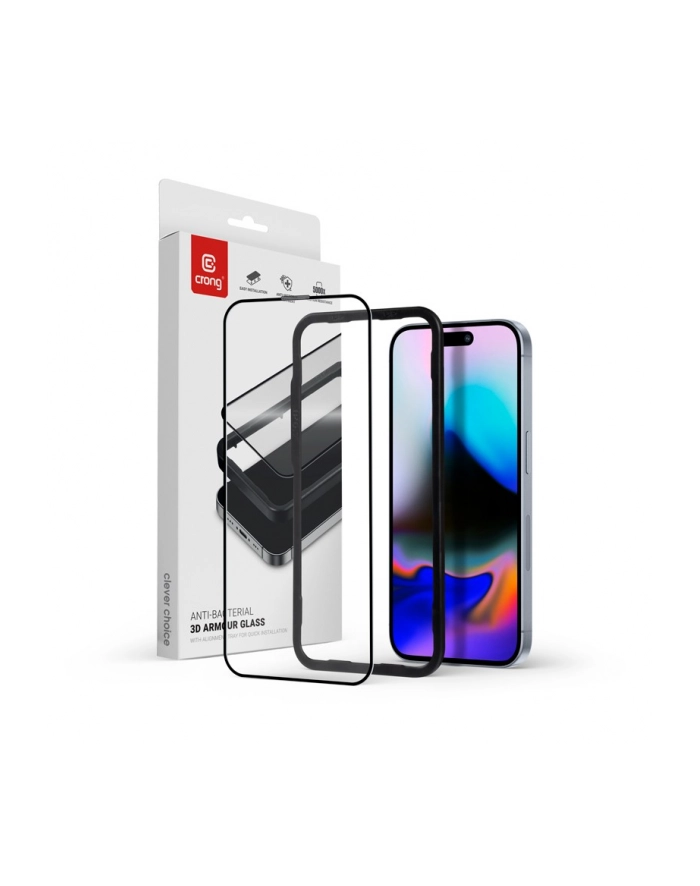 crong Szkło ochronne Anti-Bacterial 3D Armour Glass - hartowane 9H Full Glue do iPhone 16 Pro + ramka instalacyjna główny