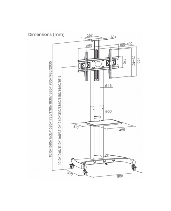 art Mobilny stojak + uchwyt do TV 32-70 cali 45KG S-12 VESA 600x400