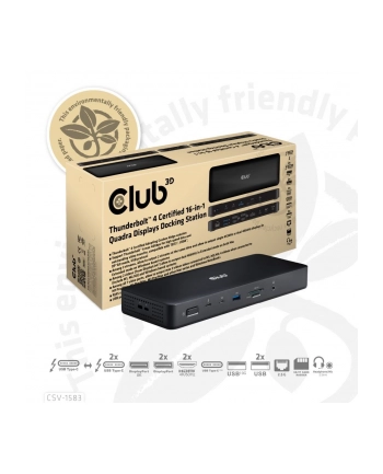 Club 3D Stacja/replikator 16v1 ThunderBolt 4 2xThunderbolt 3xDP 2xHDMI 3xUSB RJ45 SD-TF Karta 1xUSB-C 150W PD (CSV1583)